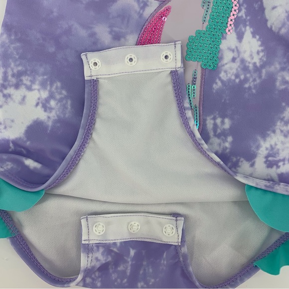 Hurley NWT Baby Girl Purple Tie Dye Unicorn Ruffle Leg One Piece Swim Suit, 24M - Picture 11 of 15
